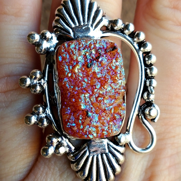 New Unique Titanium Druzy 925 Silver Ring. - Picture 12 of 16